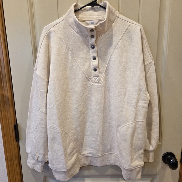 Oatmeal Heather Henley Pullover New Women's XL 16-18 Casual Outdoor Fall Winter - Picture 4 of 8